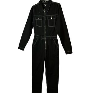 BRAND NEW!! Boohoo Black Jumpsuit with Contrast White Stitching